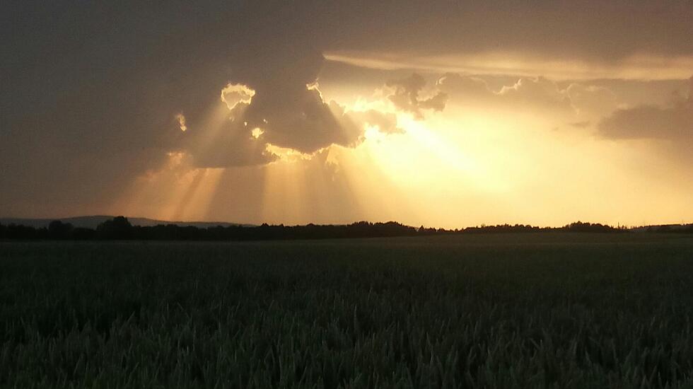 WOLKENGESCHÖPF – Mit ein bisschen Fantasie, sagt Elke Kriegck, erkenne man genau, dass sich die Sonne  durch Auge, Nase und Mund eines »Wolkengeschöpfs« zur wohlverdienter Ruhe hinter dem Horizont zurückzieht.