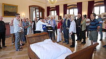 Der Rittersaal als Ausstellungsraum zum 425. Schlossgeburtstag im Sommer 2014.