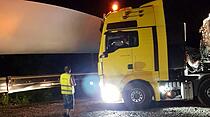 So lief der Schwertransport der Teile für den Windpark Grünberg
